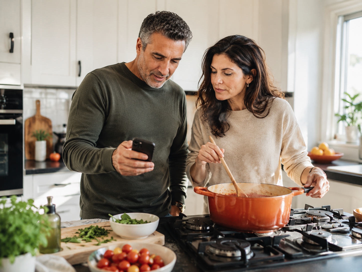 Couple cooking together in the kitchen