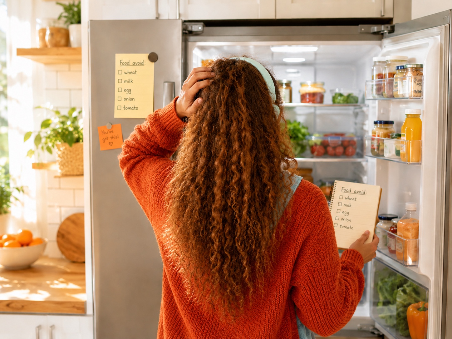 Woman looking into the fridge while deciding what to eat